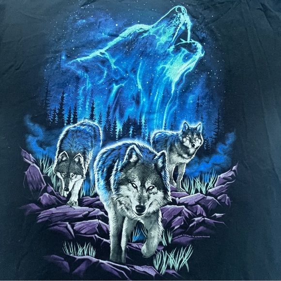 DOM Wolf Howling Night Graphic Print Mens Black T-Shirt Size  XL - Picture 3 of 8